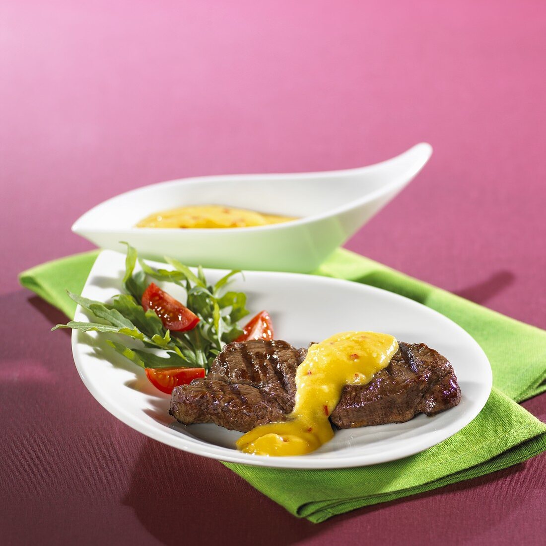 Beef steak with mango sauce