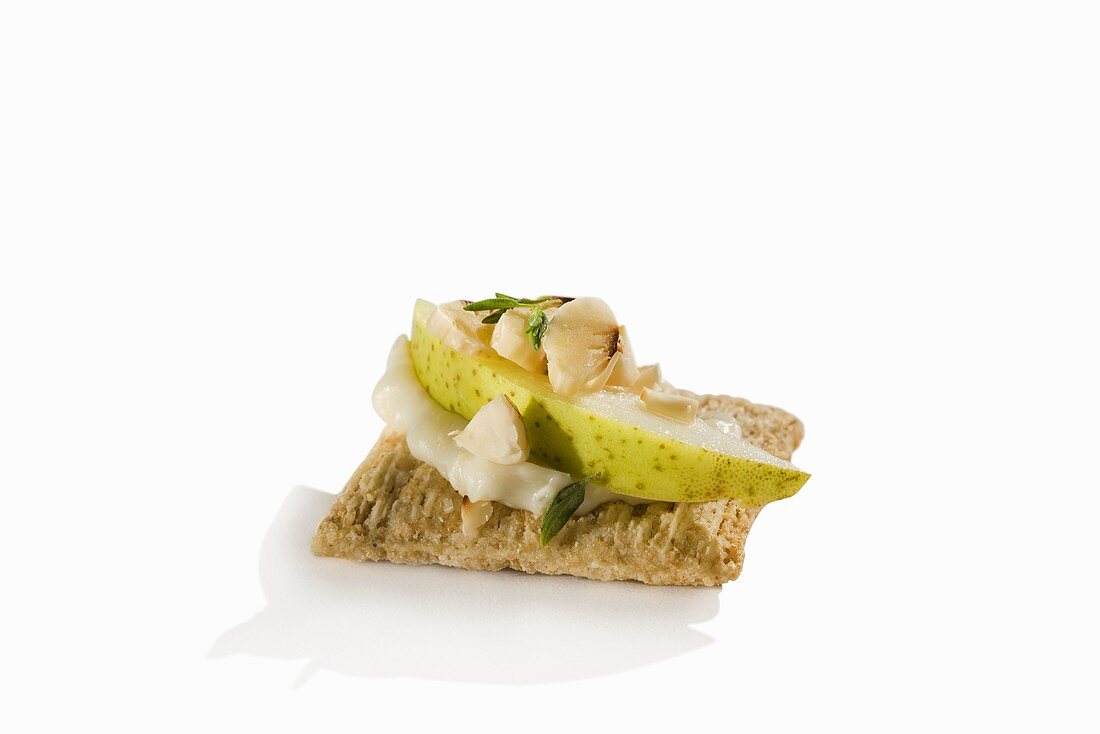 Pear, Cheese and Nut on a Cracker; Appetizer