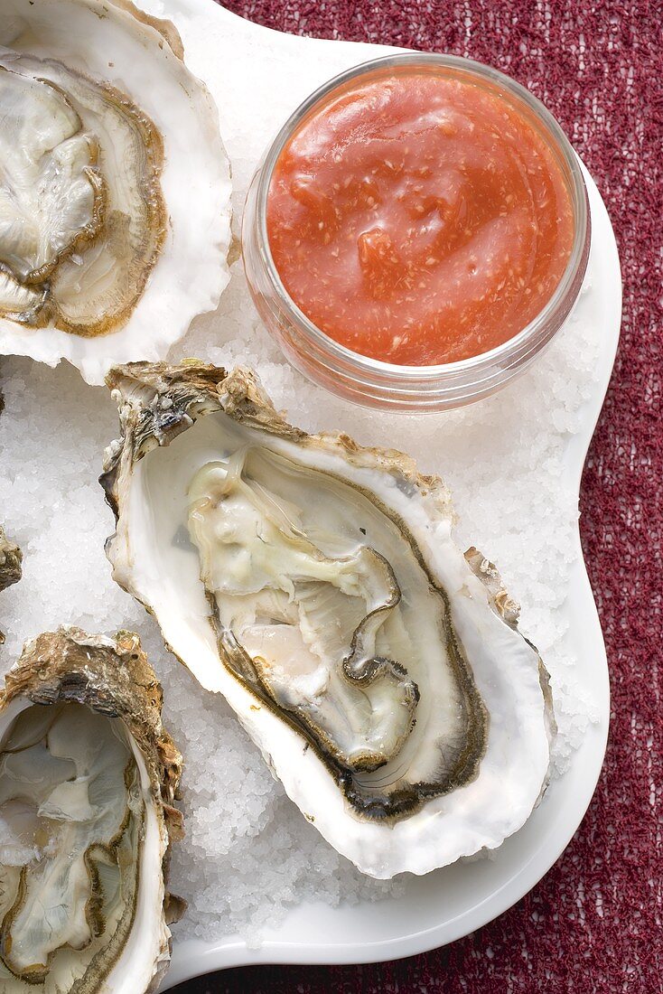 Fresh oysters with tomato sauce