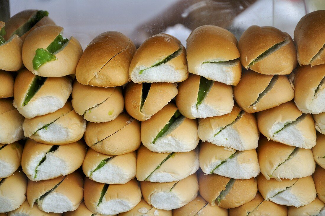 Split rolls ready filled with lettuce