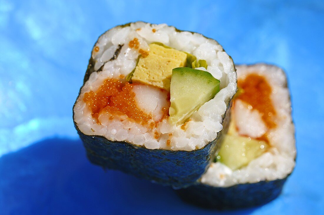 Two maki sushi made with surimi