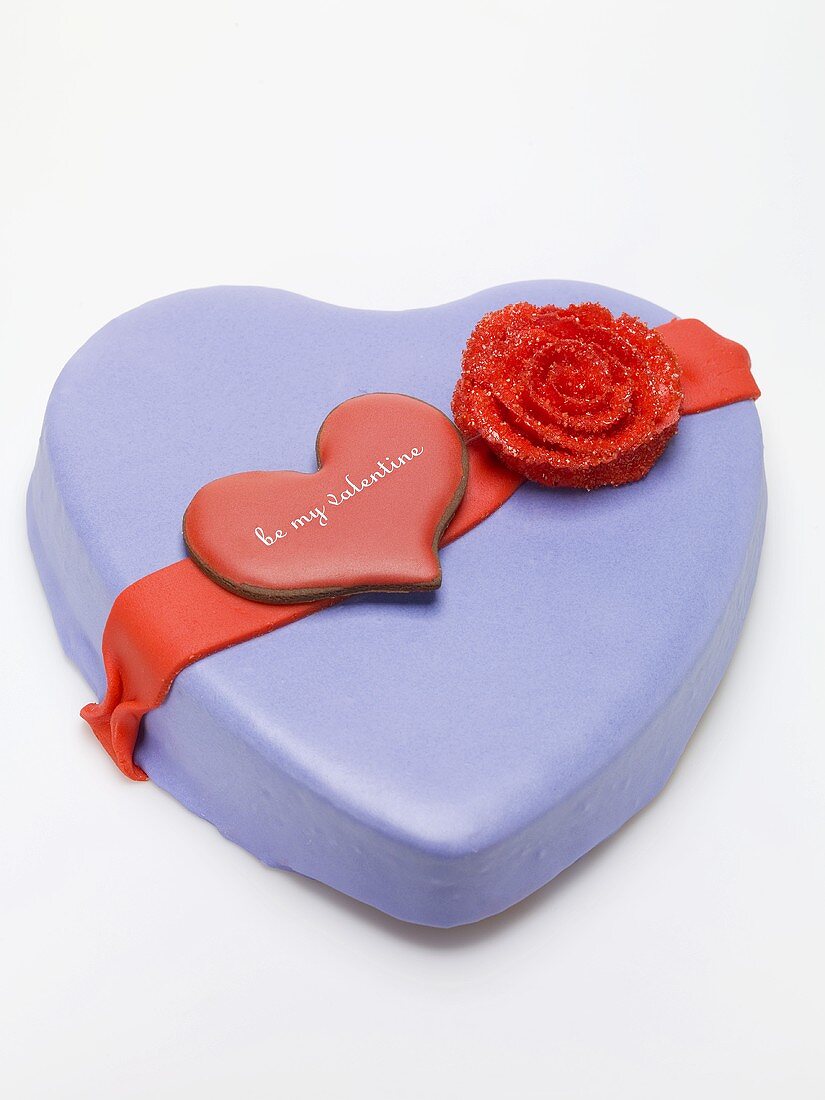 Heart-shaped marzipan cake for Valentine's Day