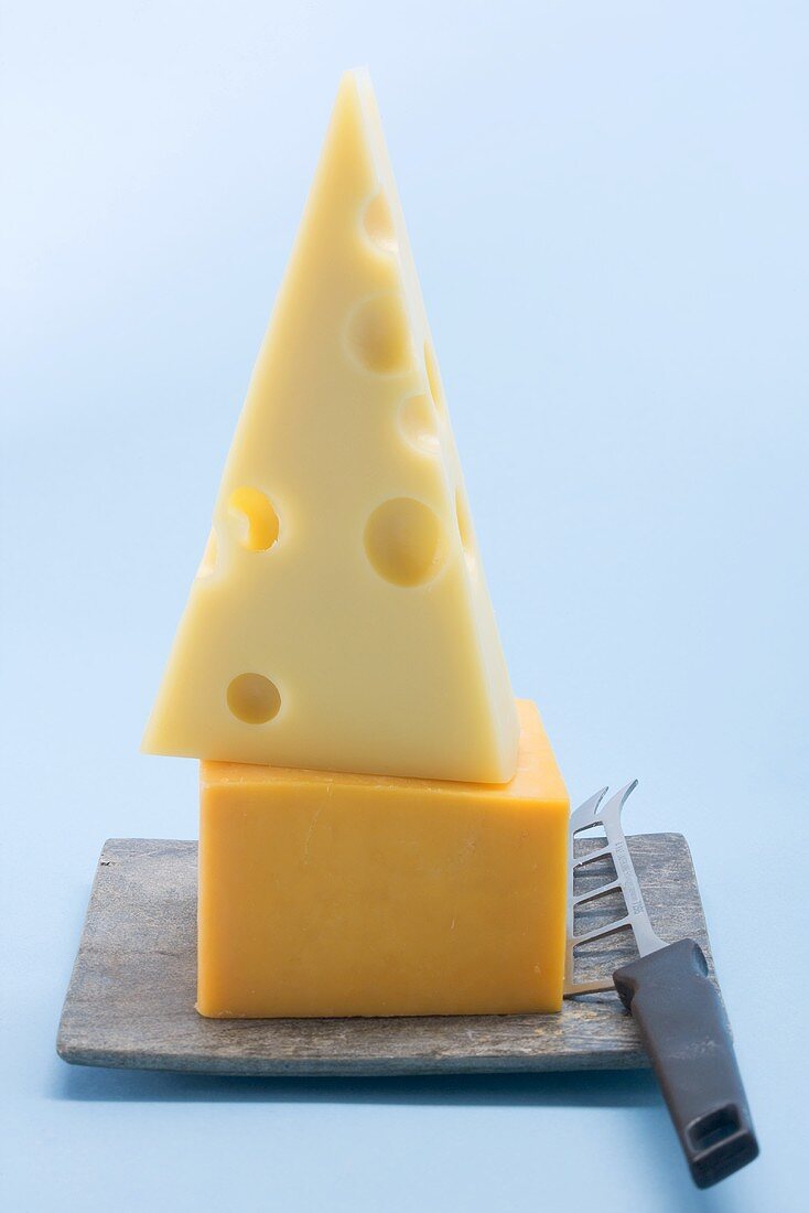 Emmental and Cheddar with cheese knife