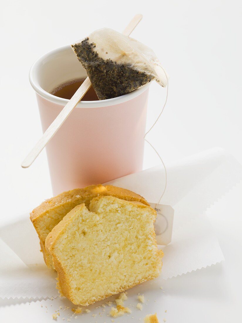 Two slices of lemon cake and tea