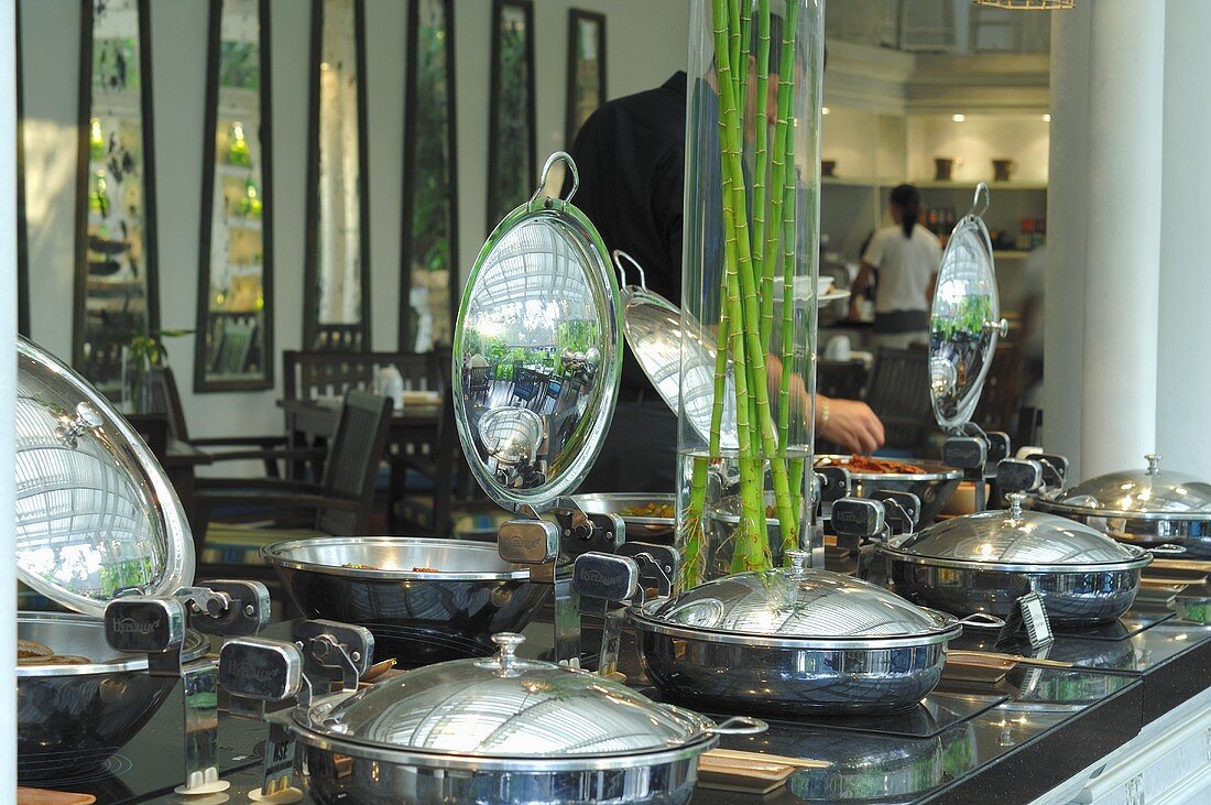 Pans on a buffet (Thailand)