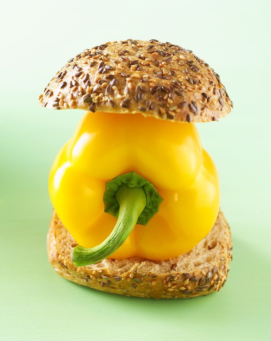 Yellow pepper in a seed bun
