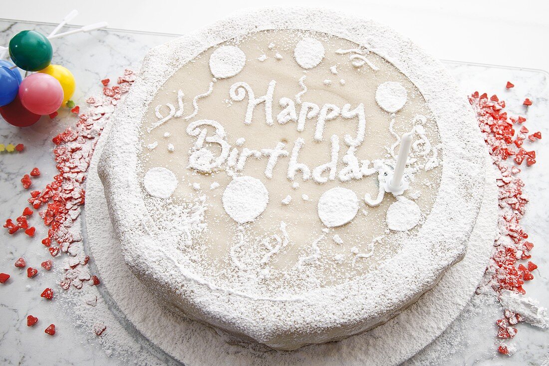 Marzipan-covered birthday cake