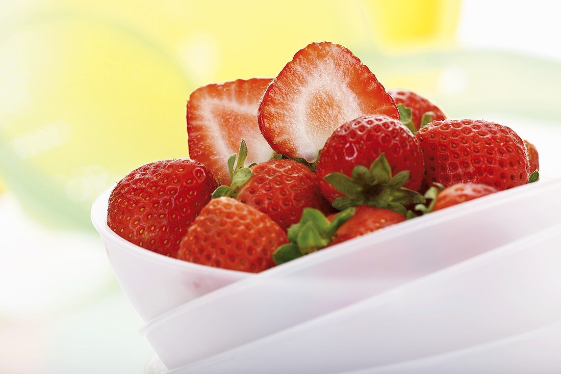 Strawberries in white bowl