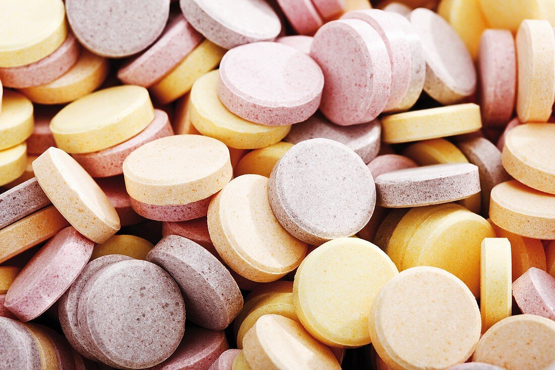 Coloured glucose tablets (full-frame)