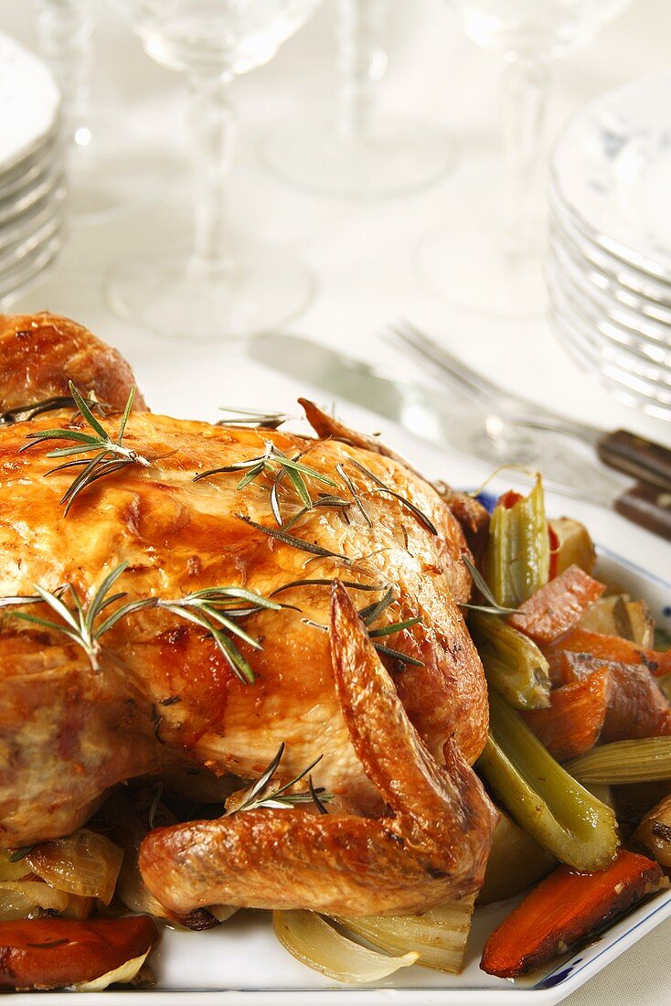Whole Roast Chicken with Rosemary and Roasted Vegetables