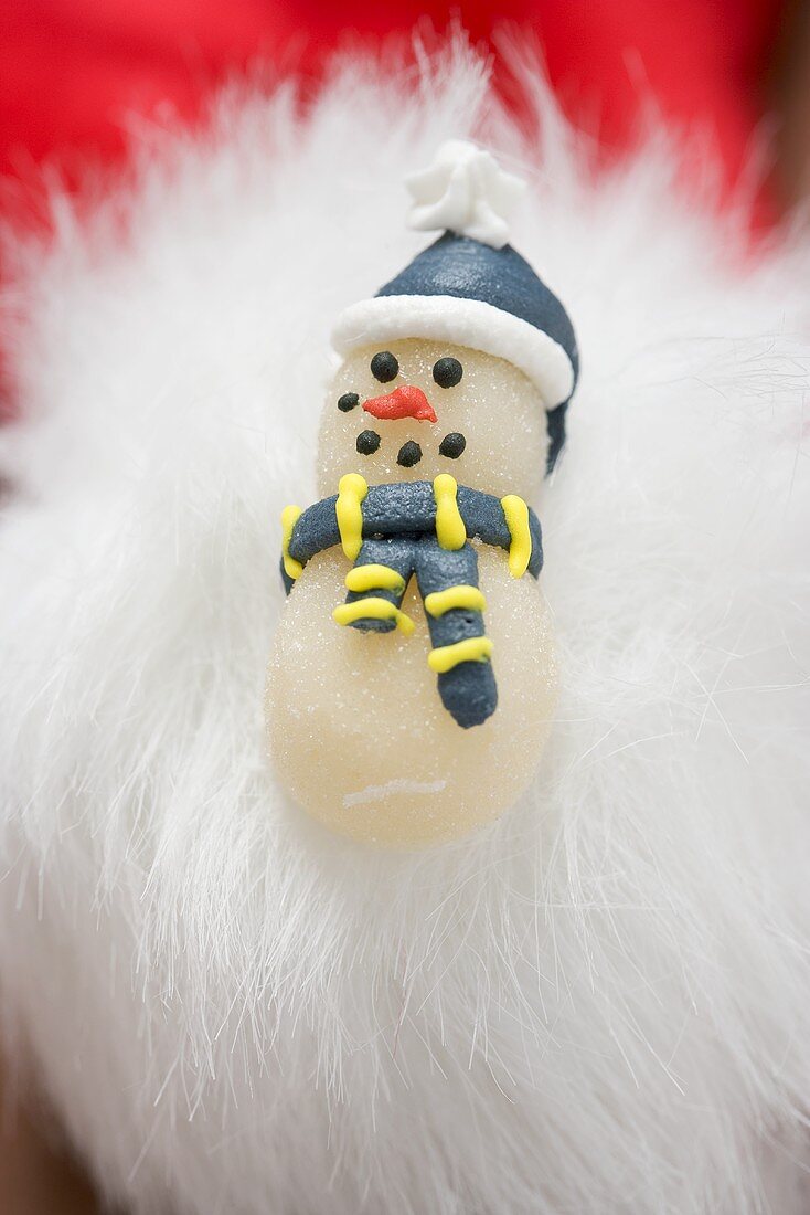 Marzipan snowman on Santa hat