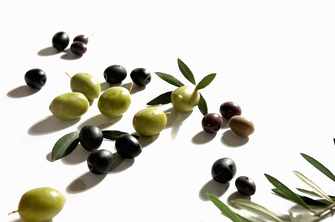 Green and black olives