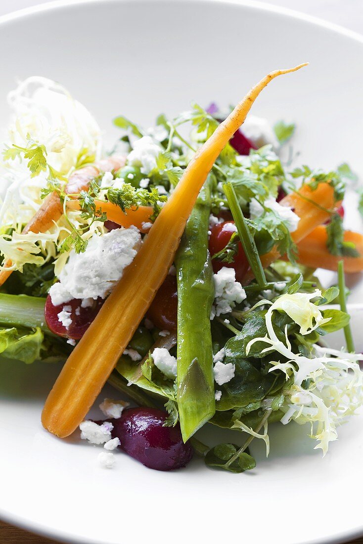 Frisee Salad with Carrots, Asparagus, Beets and Feta