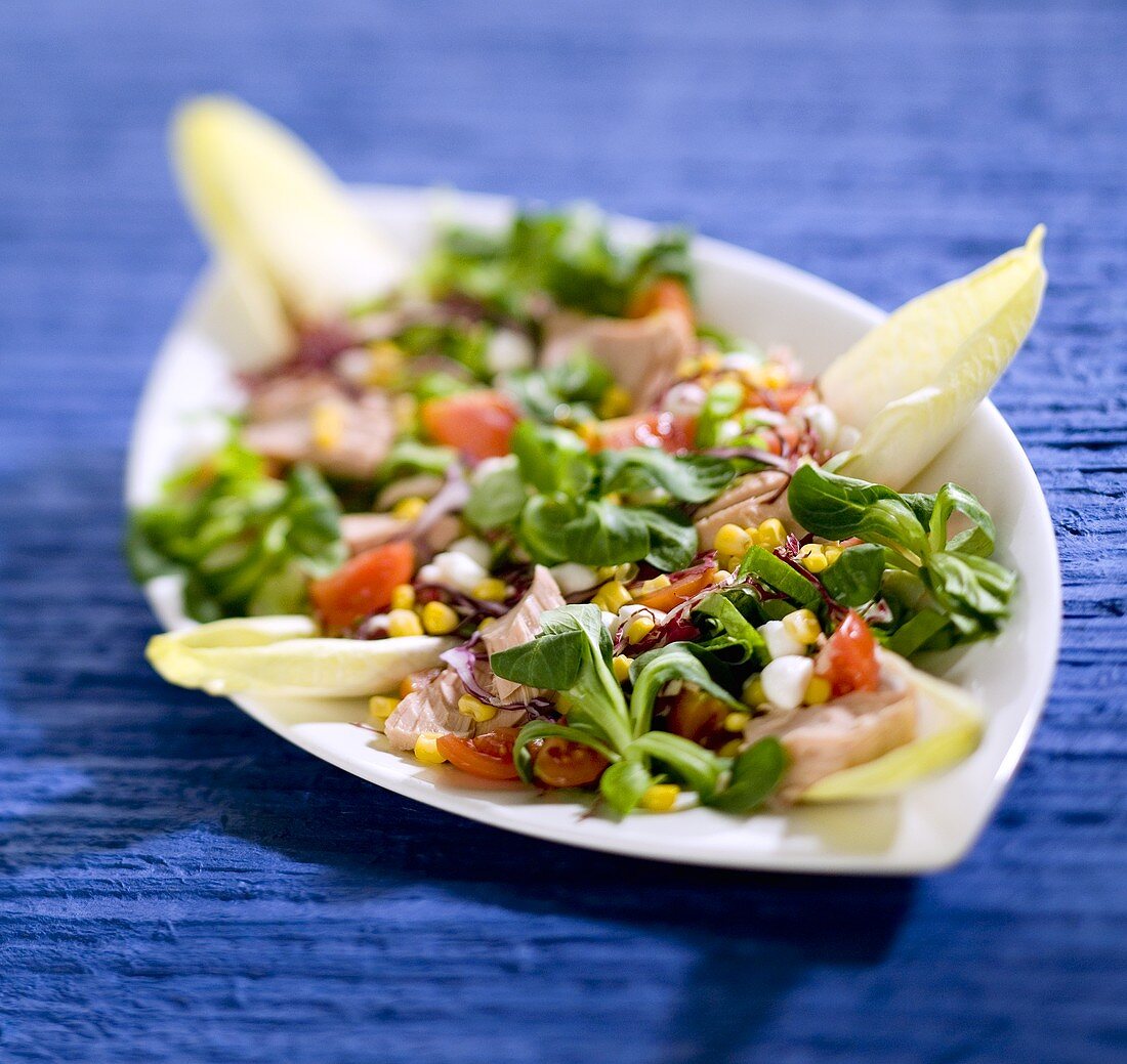 Mixed salad with corn salad and tuna