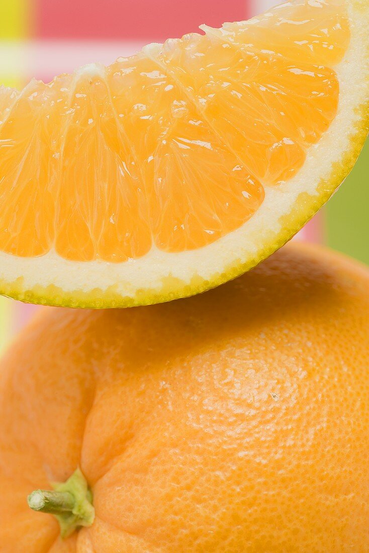 Orange wedge on orange (close-up)