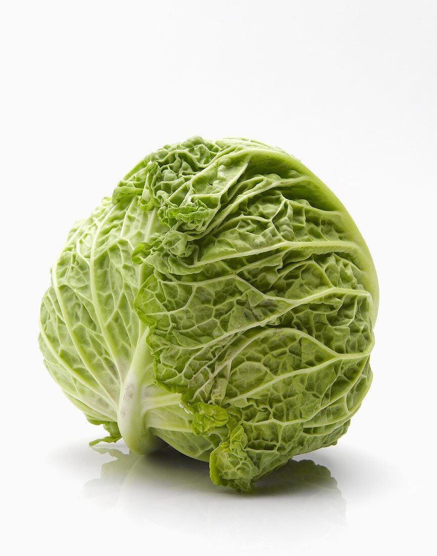 Whole Head of Cabbage on White Background