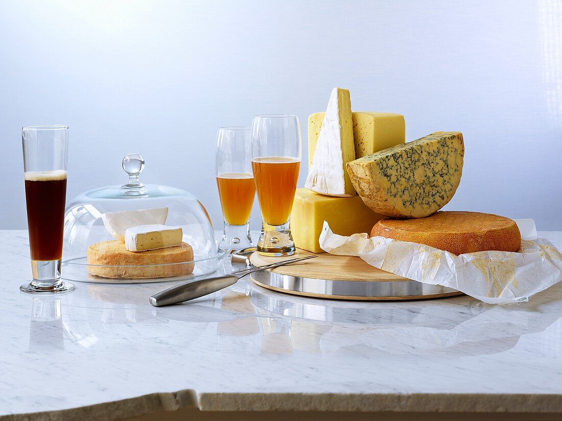 Various sort cheeses with beer