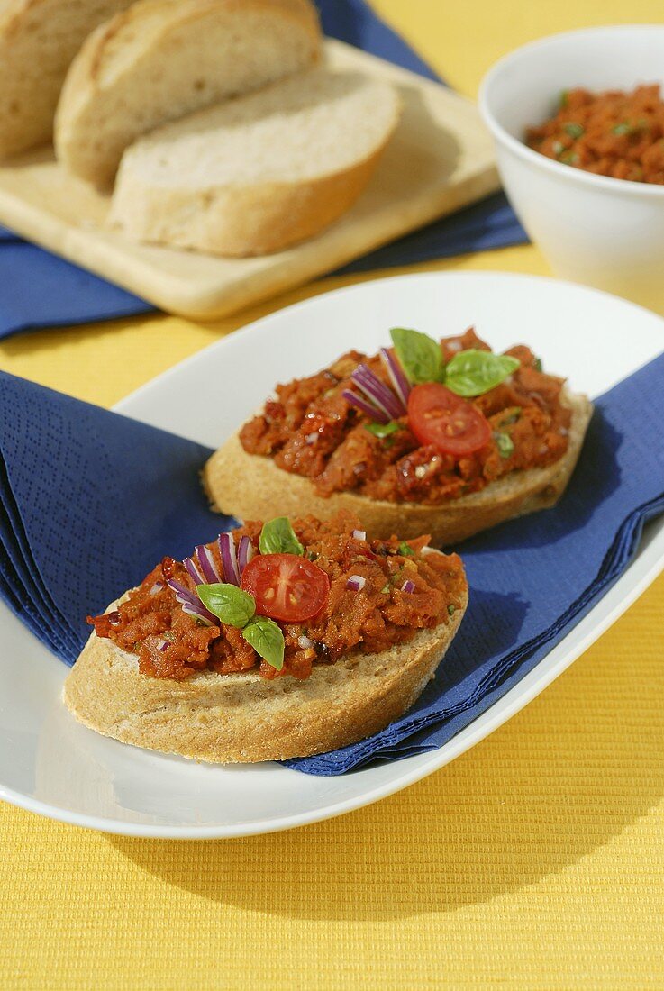 Dried tomato paste on baguette