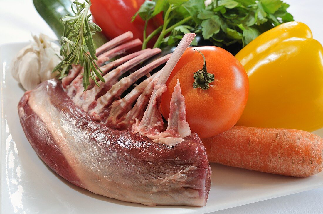 Ingredients for rack of lamb with vegetables