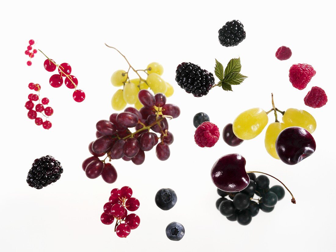 Assorted berries, cherries and grapes