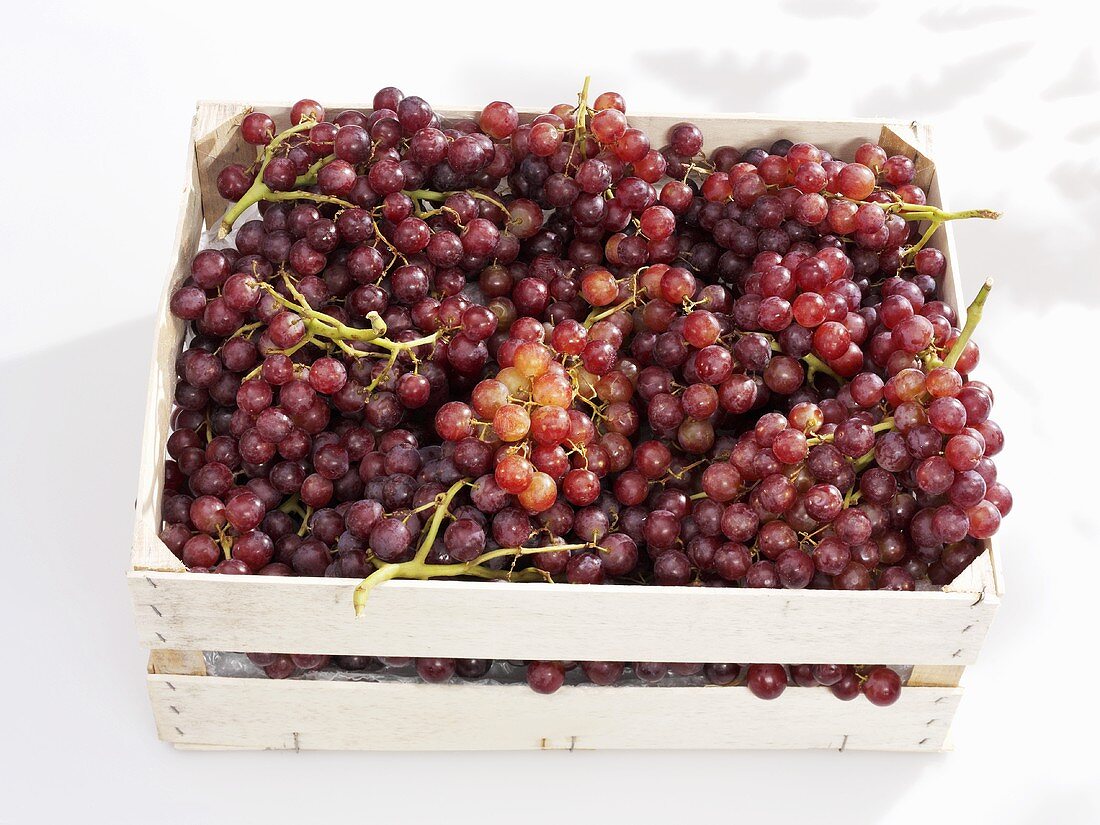 Red grapes in crate