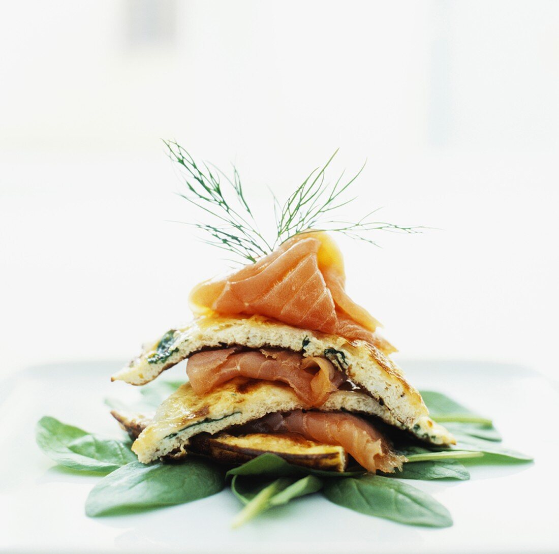 Fried spinach sandwiches with salmon