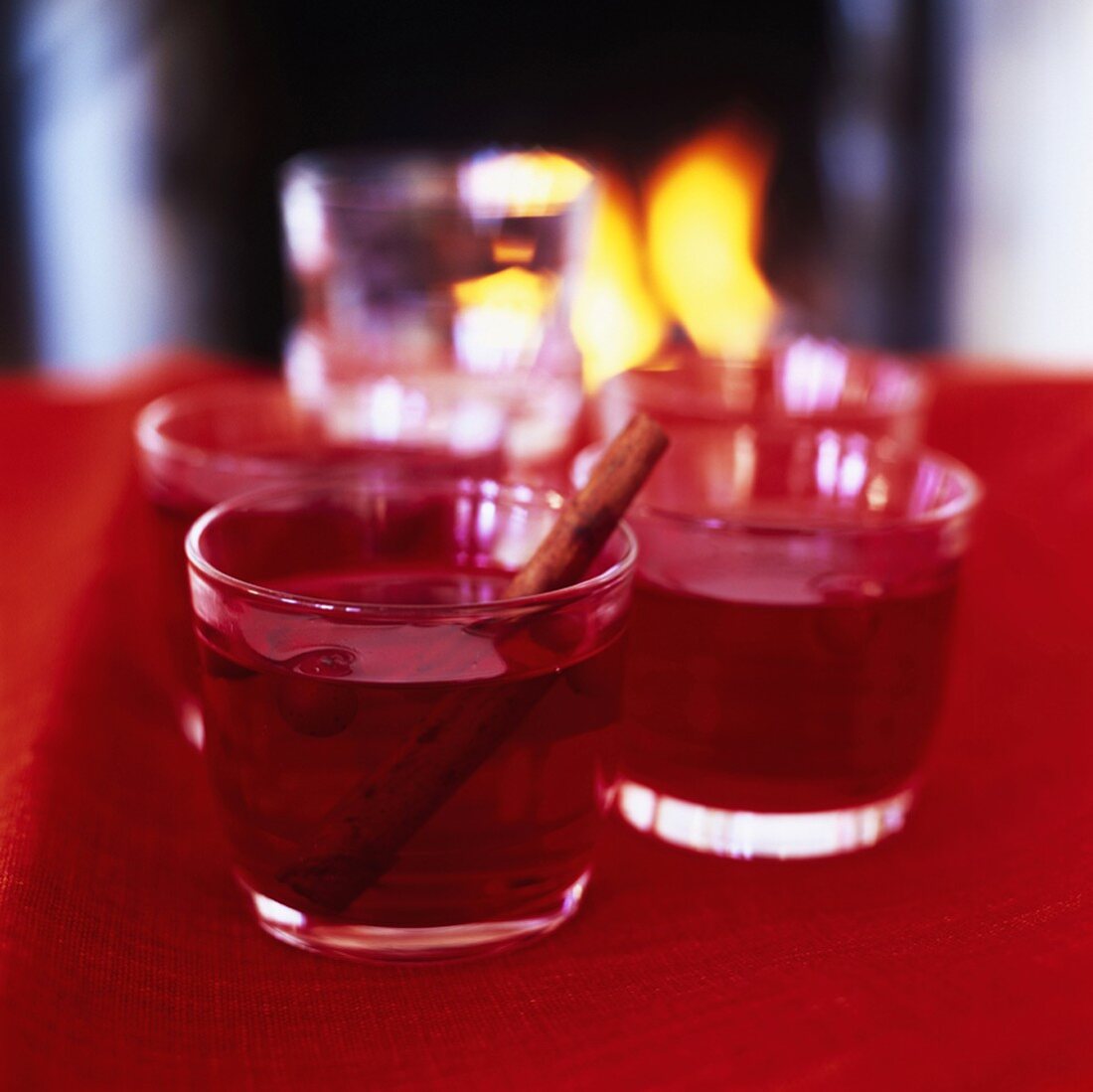 Warm cranberry drinks with cinnamon sticks