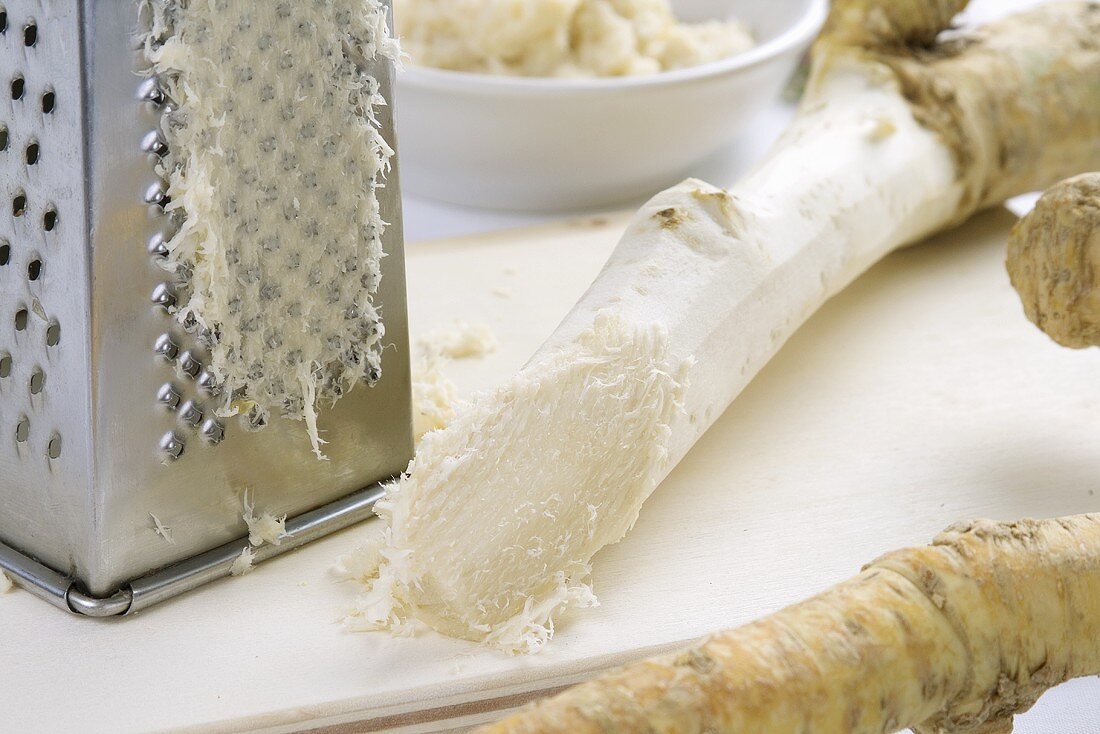 Horseradish root with grater