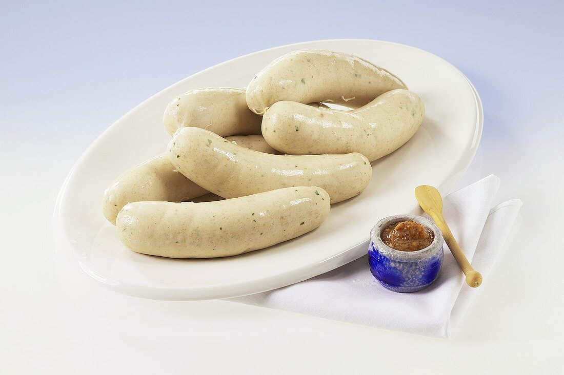 Weisswurst sausages with mustard