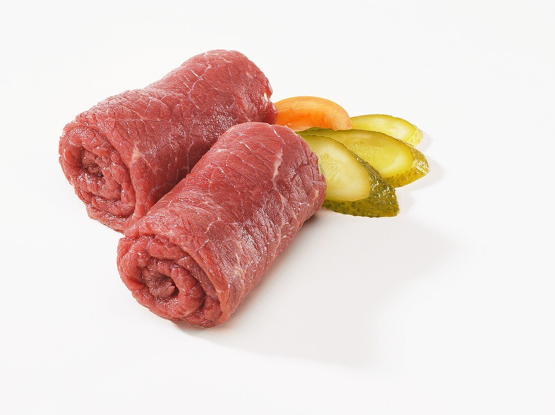 Two pieces of raw beef (for beef roulades)