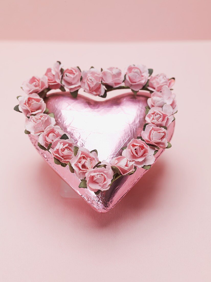 Chocolate heart in pink packaging