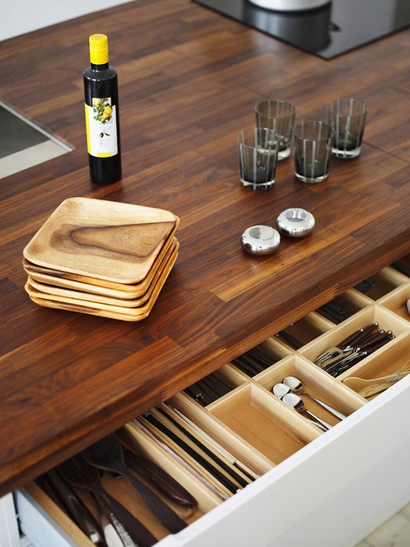 Cutlery drawer in a kitchen