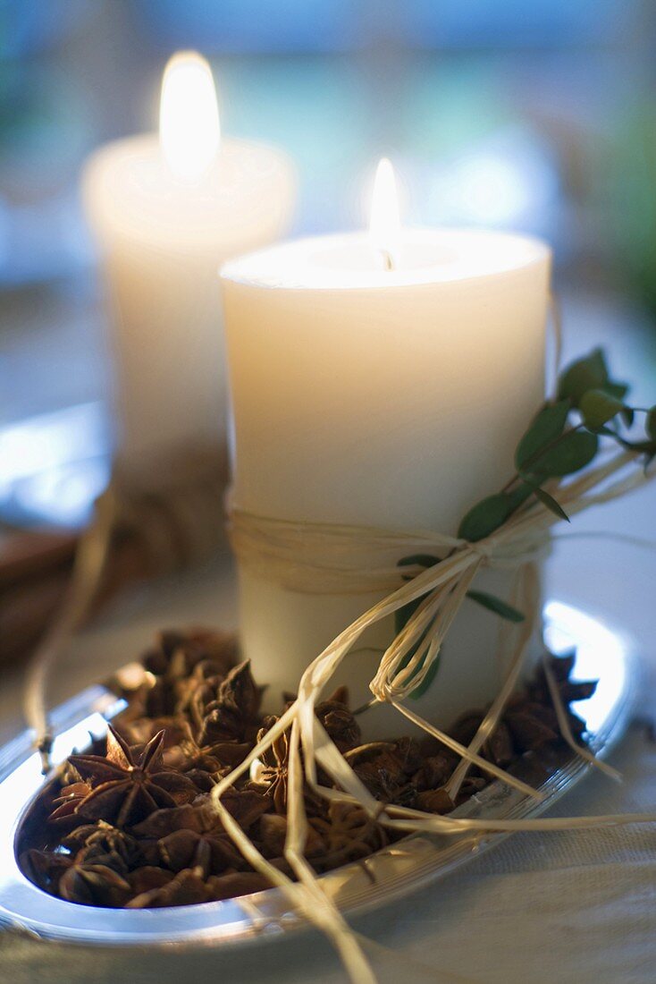 Burning candles (Christmas table decoration)