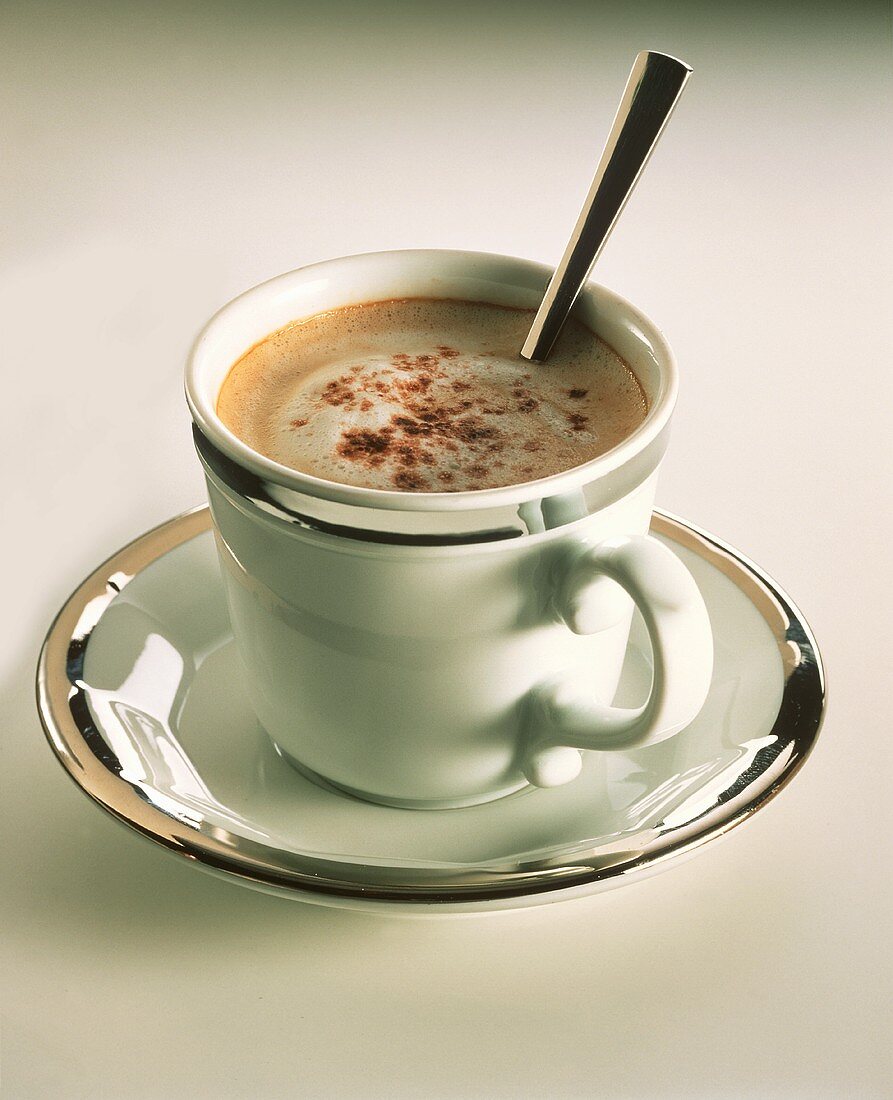 Cappuccino; Tasse mit Silberrand