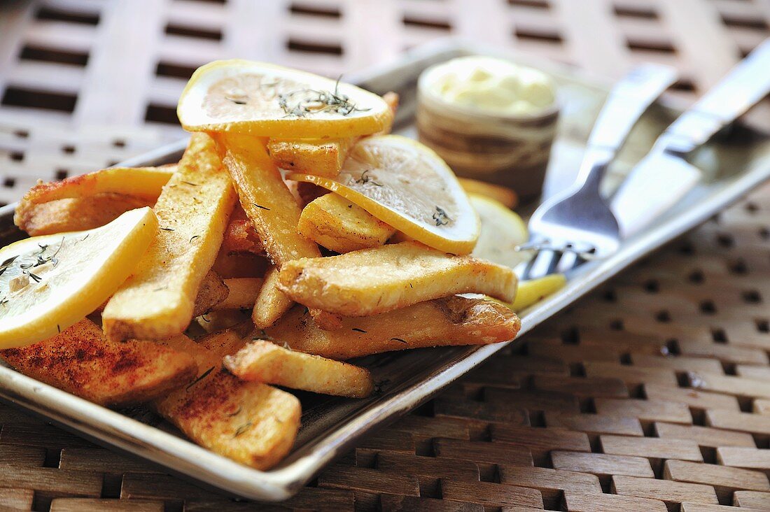 Country potatoes with lemon slices