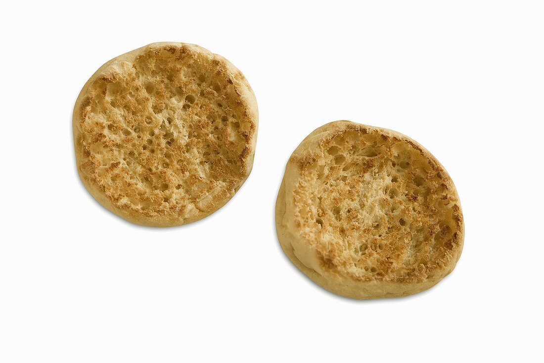 Plain Toasted English Muffin on White Background