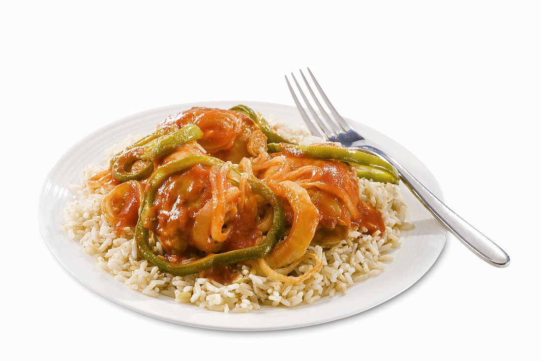 Rice Topped with Veggies and Tomato Sauce