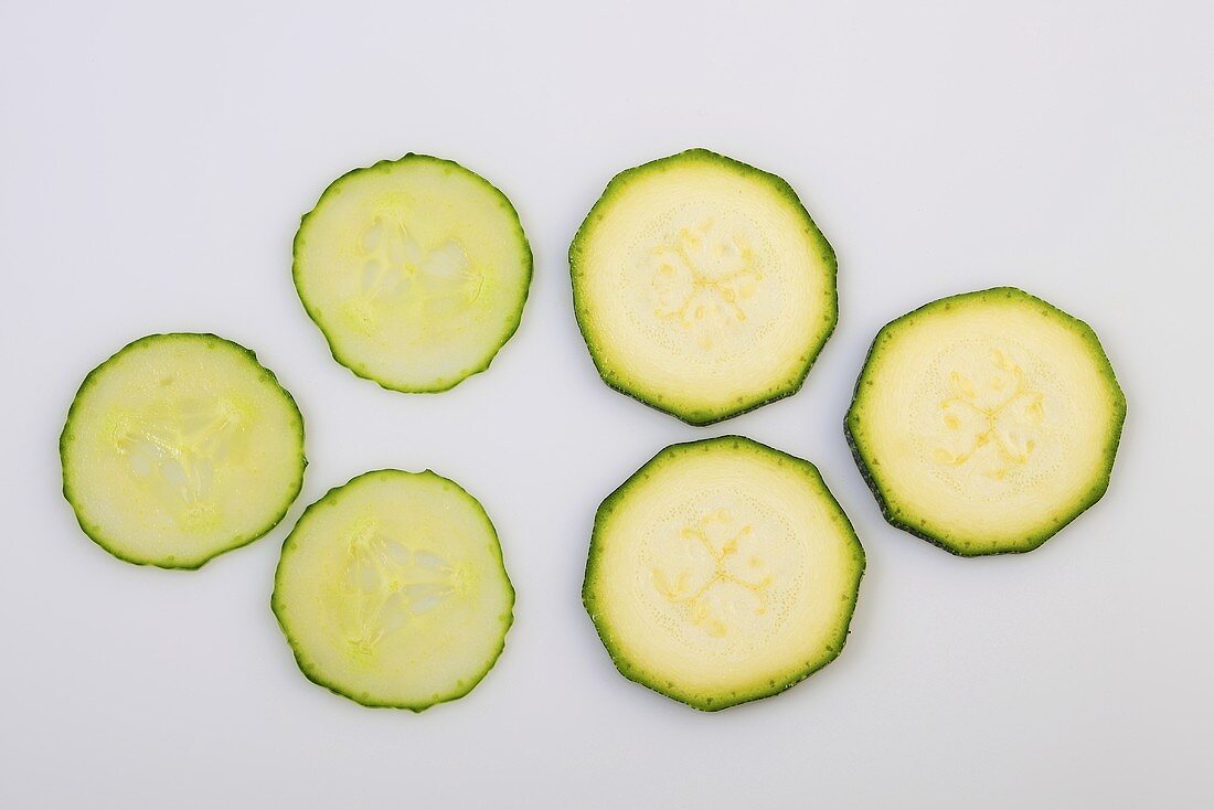 Slices of courgette and cucumber