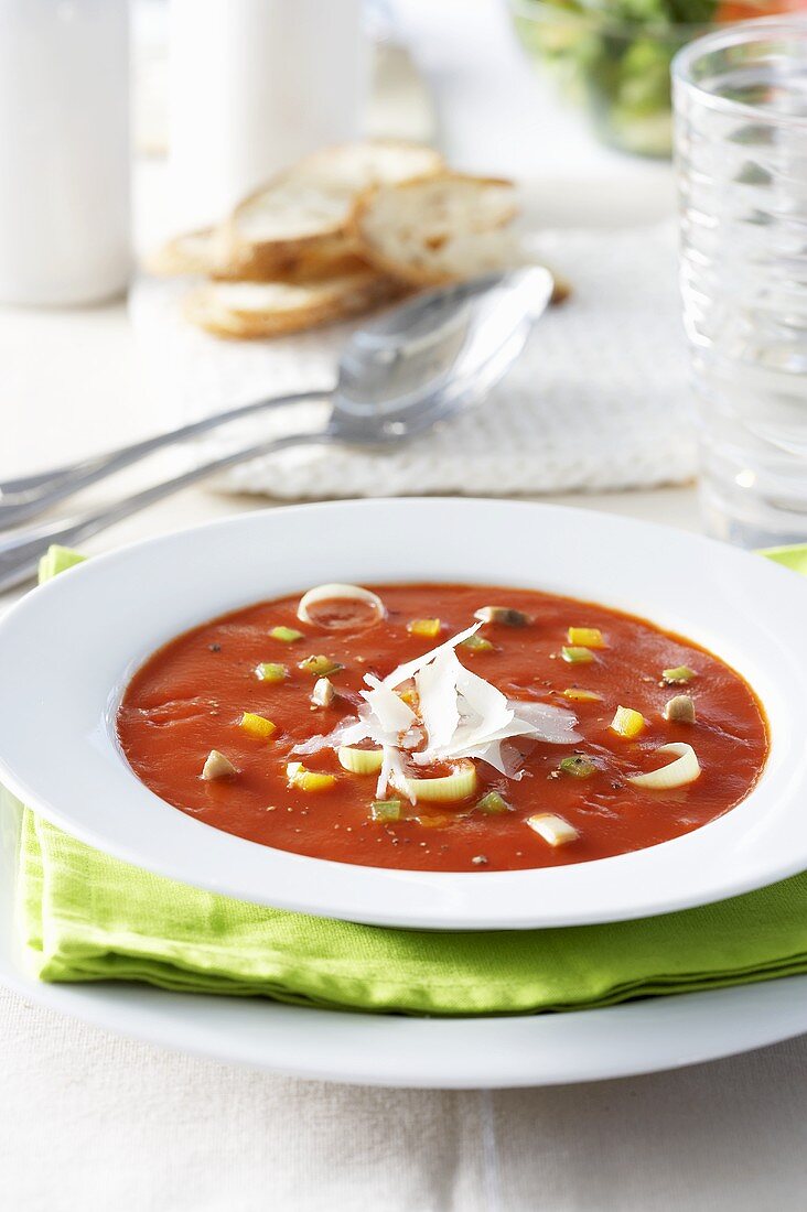 Tomato and vegetable soup with Parmesan