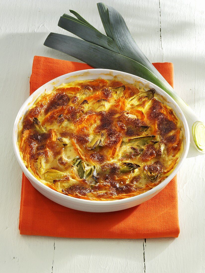 Carrot and leek gratin