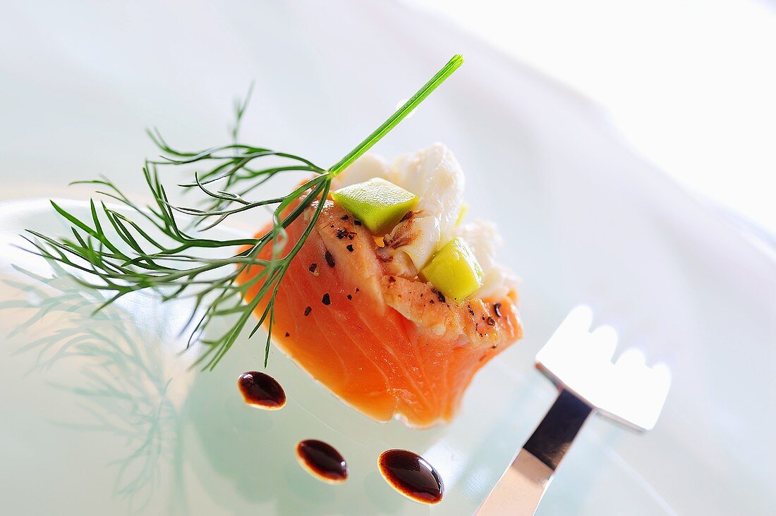 Tasmanian salmon with avocado and crab salad