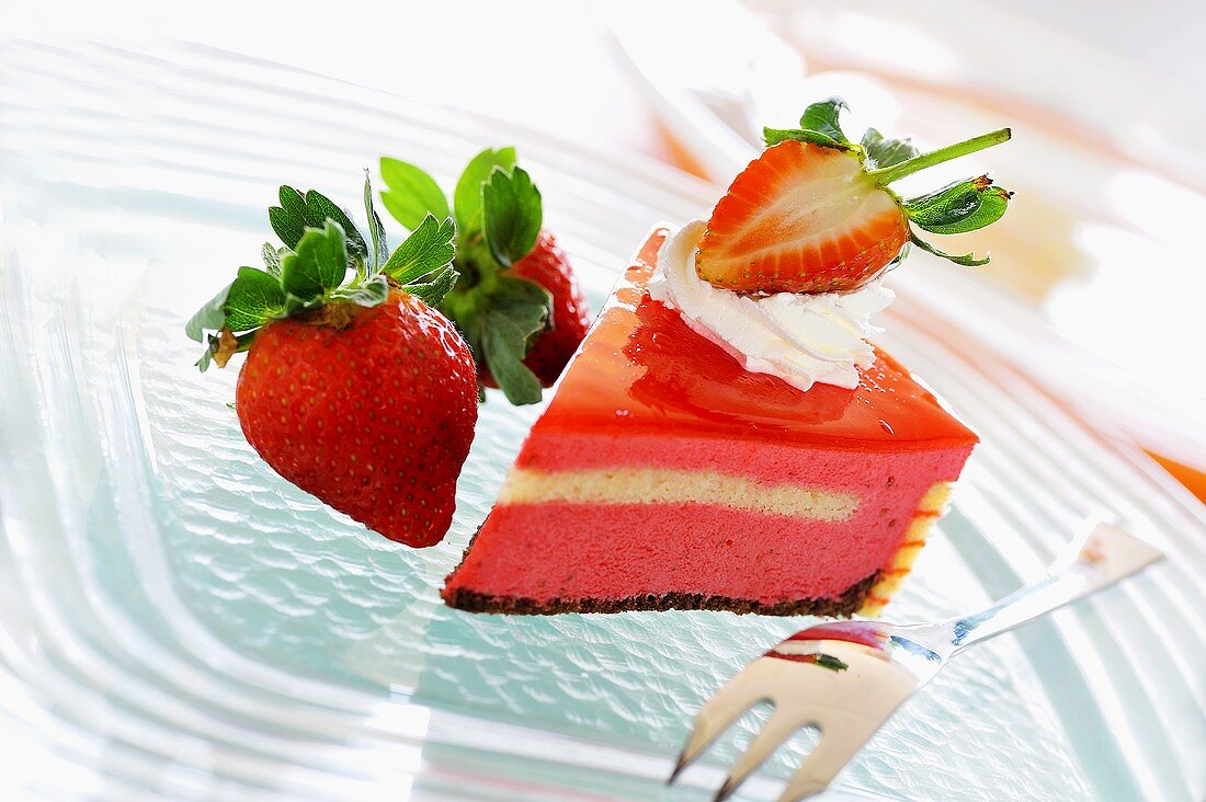 Piece of strawberry mousse cake