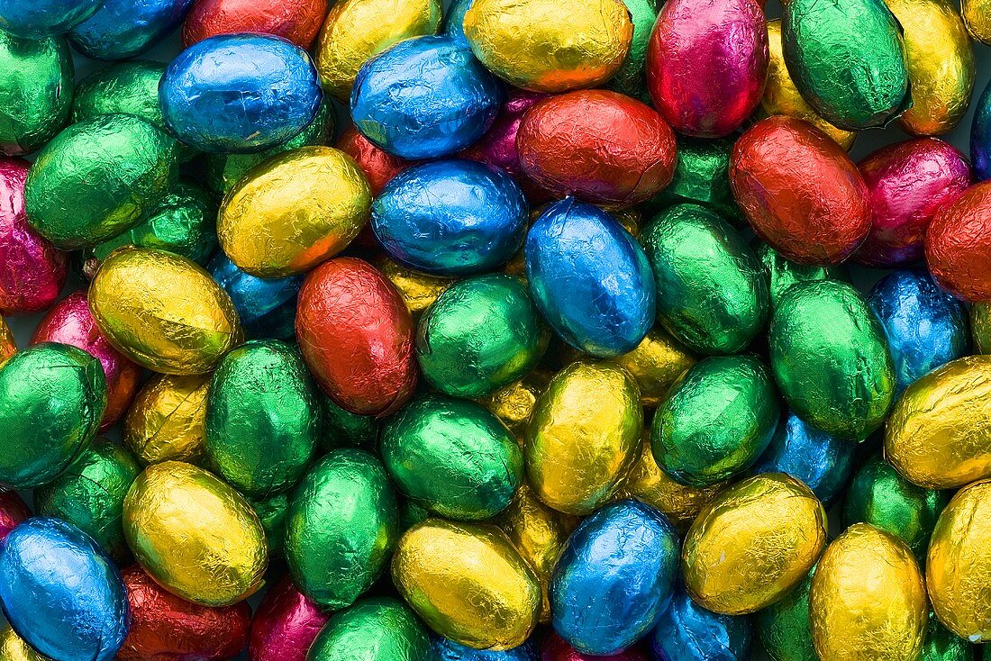 Chocolate eggs in coloured foil
