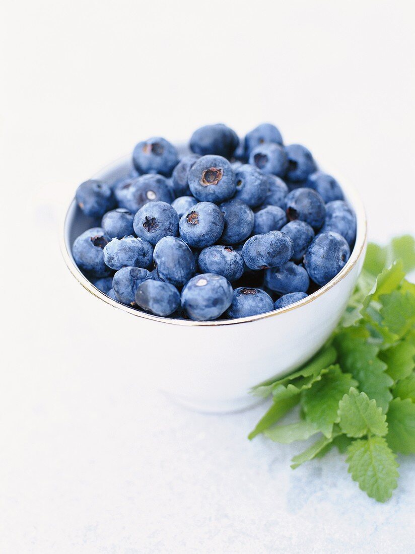 Blueberries in white bowl