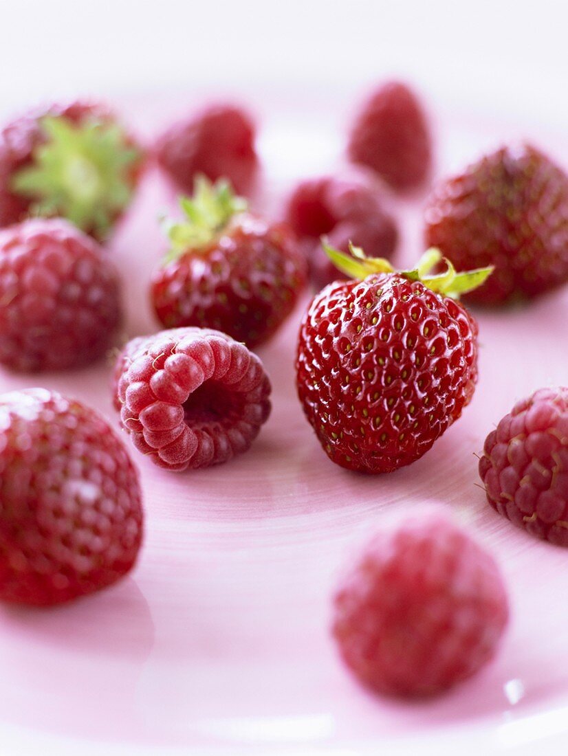Raspberries and strawberries