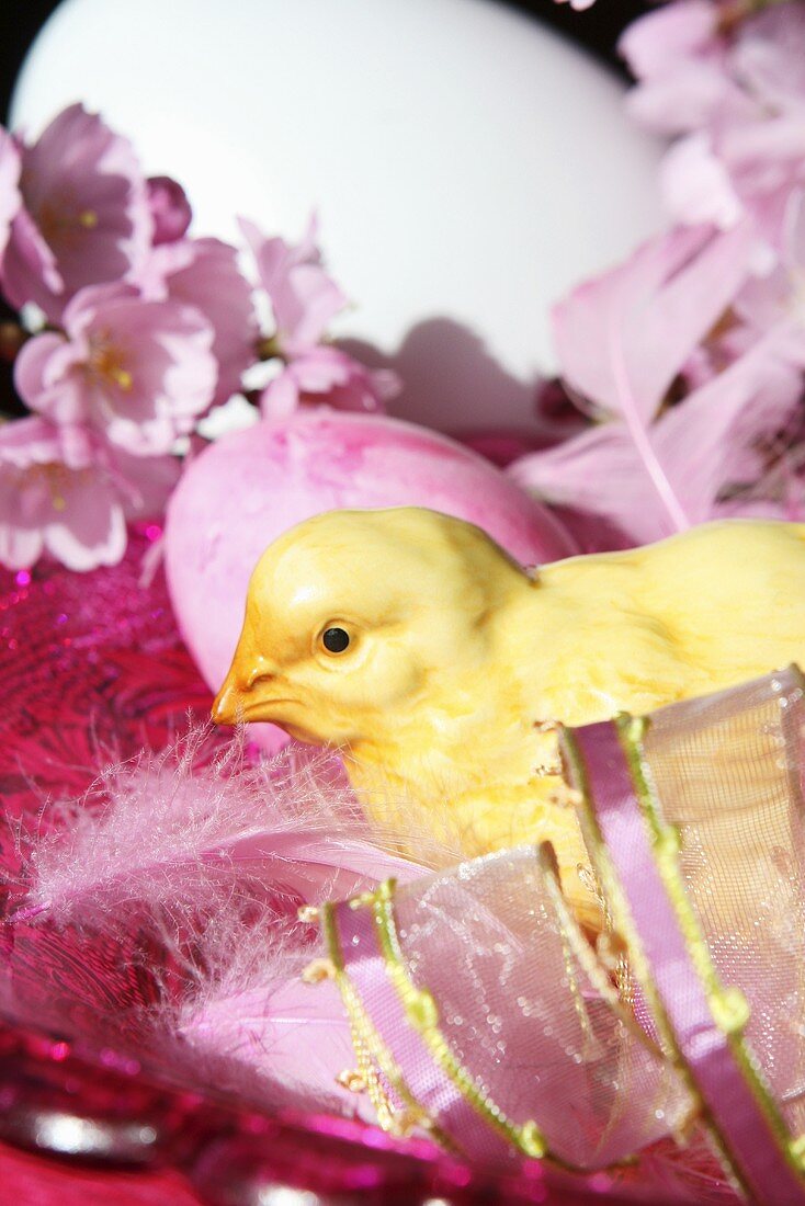 Easter still life with porcelain chick