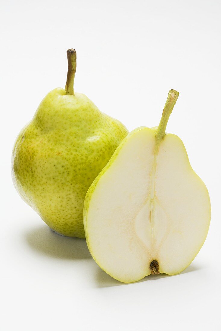 Whole Williams pear and half a pear