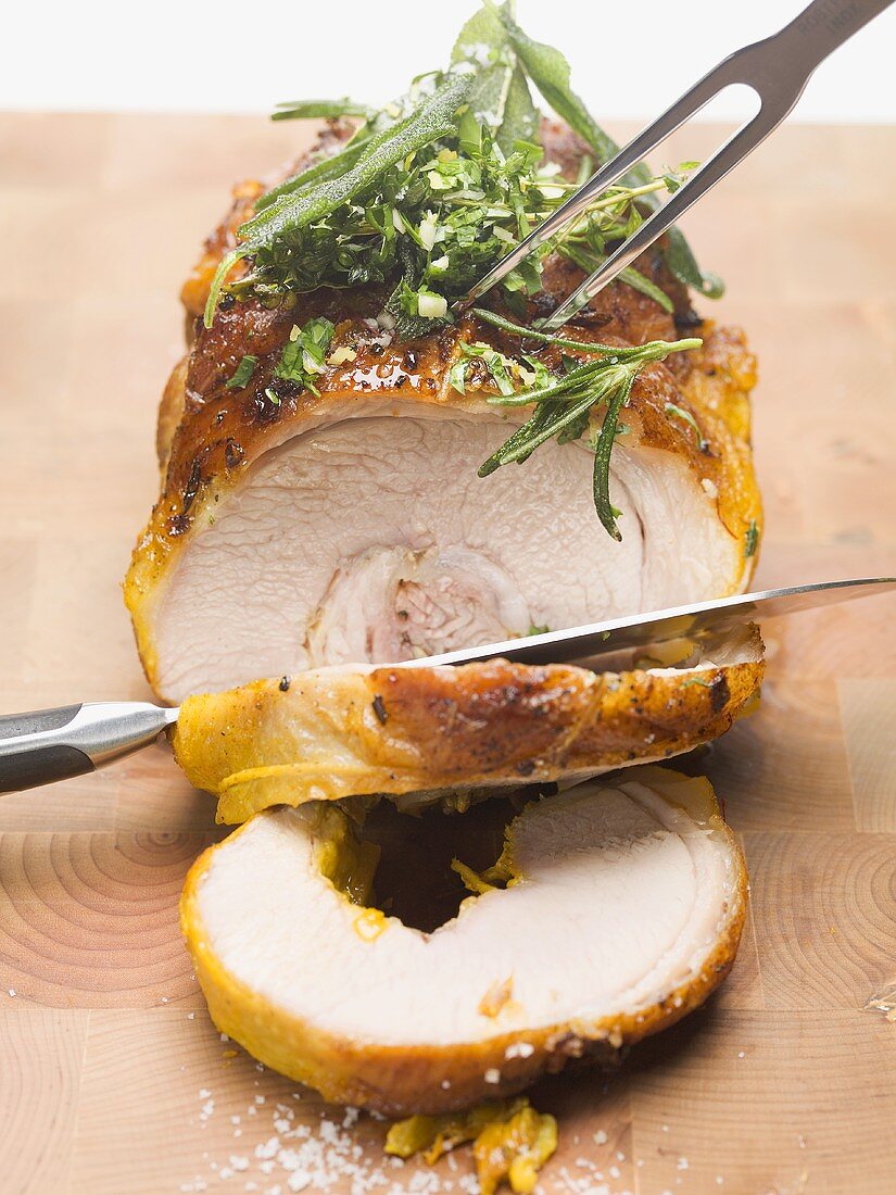 Stuffed breast of veal, partially carved