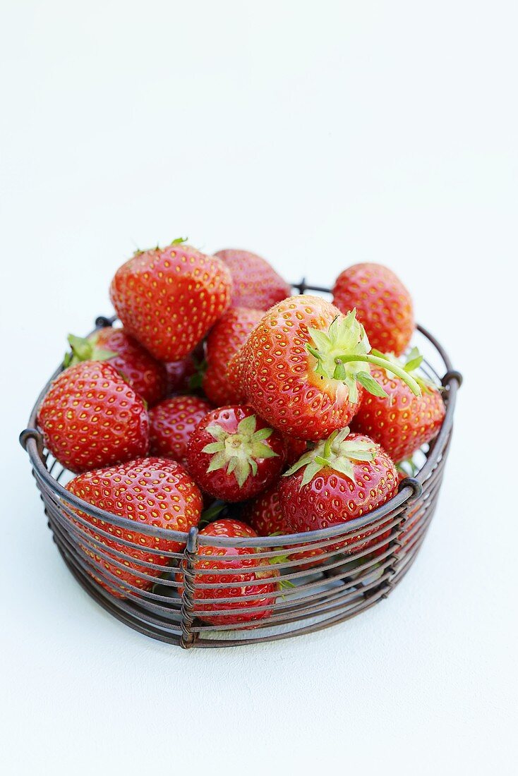 Strawberries in wire basket