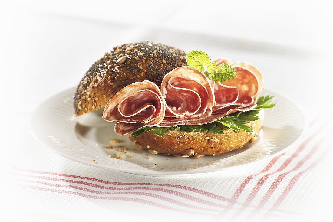 Salami in poppy seed roll